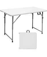 Sugift 4 ft. White Fold-in-Half Steel Outdoor Picnic Folding Table