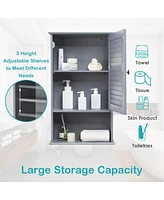 Sugift Bathroom Wall Mount Storage Cabinet Single Door with Height Adjustable Shelf-Gray