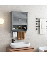 Sugift 2-Doors Bathroom Wall-Mounted Medicine Cabinet with Towel Bar-Gray