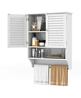 Sugift 2-Doors Bathroom Wall-Mounted Medicine Cabinet with Towel Bar-White