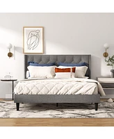 Sugift Queen Size Upholstered Platform Bed with Button Tufted Headboard