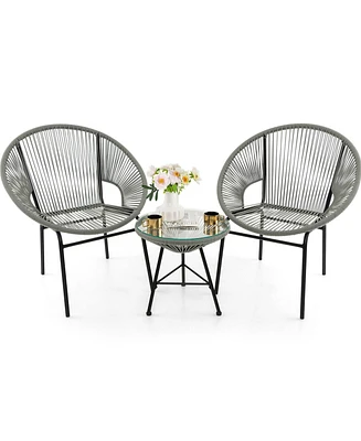 Sugift 3 Pieces Patio Acapulco Furniture Bistro Set with Glass Table-Gray