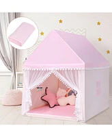 Sugift Kids Play Tent Large Playhouse Children Play Castle Fairy Tent Gift with Mat-Pink