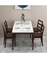 Sugift Set of 2 Wood Dining Chairs with Solid Rubber Wood Legs-Brown