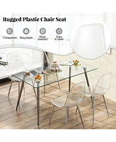 Sugift Set of 4 Dining Chairs Modern Plastic Shell Side Chair with Clear Seat and Wood Legs-Silver