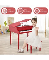 Sugift 30-Key Wood Toy Kids Grand Piano with Bench and Music Rack-Red