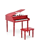 Sugift 30-Key Wood Toy Kids Grand Piano with Bench and Music Rack-Red