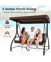 Sugift 3 Seat Outdoor Porch Swing with Adjustable Canopy-Coffee