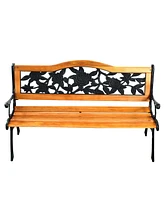 Sugift Garden Bench Chair Outdoor Wooden Loveseat with Iron Armrest