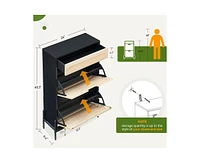 gaomon Natural Rattan Shoe Cabinet with 2 Flip Door and 1 Drawer, Freestanding Shoe Storage Organizer