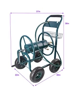 Slickblue Portable Garden Hose Reel Cart with 4 Wheels and Storage Basket, Rust-Resistant Heavy-Duty Water Hose Holder