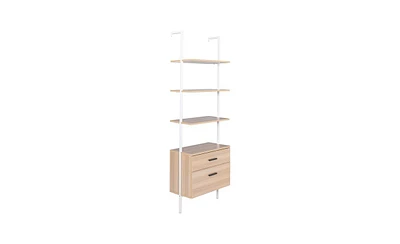 Slickblue Industrial Bookshelf with Wood Drawers & Matte Steel Frame Stylish Storage for Modern Spaces