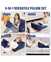 Sugift Bed Wedge Pillow with Tablet Pillow Stand and Side Pockets-Navy