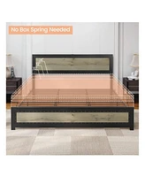 gaomon Full/Queen/King Size Bed Frame With Headboard, Industrial Platform Bed Frame With Charging Station, No Box Spring Required, Easy To Assemble