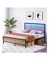 gaomon Rattan Bed Frame With Headboard And Footboard, Heavy Duty Metal Platform Storage, Easy Assembly, No Box Spring Needed