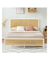 gaomon Rattan Bed Frame With Headboard And Footboard, Heavy Duty Metal Platform Bed Frame With Storage, Easy Assembly, No Box Spring Needed, Mattress