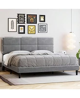 gaomon Full/Queen/King Bed Frame Upholstered Platform, Bed Frame With Square Velvet Headboard, Wooden Slats Support