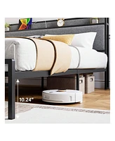 gaomon King Size Bed Frame With 2 Drawers And Shelf Headboard, Charging Station With Usb Port & Outlets, Upholstered Heavy Duty Platform Bed Frame Wit