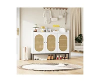 gaomon Shoe Cabinet with 3 Rattan Doors, Freestanding Shoe Storage Organizer with Adjustable Shelves, 7-Tier Shoe Storage Cabinet for Entryway, Hallwa