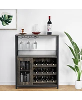 gaomon Wine Bar Cabinet with Detachable Wine Rack, Bar Rack Cabinet with Glass Holder and 1 Drawer, Mesh Door