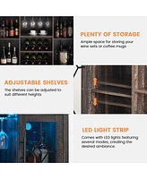 gaomon Wine Bar Cabinet with Led Light,Home Coffee Cabinet with Wine and Glass Rack,Kitchen Buffet Sideboard with Storage
