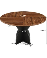 Tribesigns Round Dining Table for 4-6 People, 47-Inch Farmhouse Kitchen Table Circle Dinner Table with Pedestal Base, Wood Dinning Room Table for Kitc