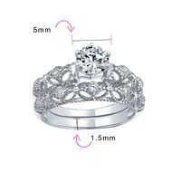 Bling Jewelry 1 Ct Round Cubic Zirconia Solitaire Cz promise ring Band Set .925 Sterling Silver