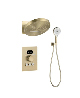 Mondawe Brushed Gold 3-Functiom Shower Faucet System Set with 12Inch Showe Head (Rough-in Value Included)