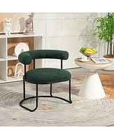 Boucle Dining Chairs Set of 2, Mid-Century Modern Curved Backrest Chair, Round Upholstered Kitchen Chairs (Emerald Boucle)