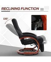 Manual Recliner Chair for Adults, Adjustable Swivel Recliner with Footrest, Padded Arms and Wood Base for Living Room, Black