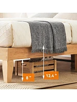 Rattan Bed Frame Full With Natural Rattan Headboard,Full Bed Frame With Led Lights,Rattan Full Bed Frame With Headboard,Solid Wood Foundation With Sil
