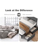 gaomon Upholstered Bed Frame, With 2 Storage Drawers, Sturdy Steel Slats Support, No Box Spring Needed, No Noise