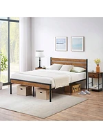 gaomon Full/Queen Bed Frame, Bed Frame With Wooeden Headboard And Footboard, Platform Bed Frame With Underbed Storage Space, Rustic Country Style