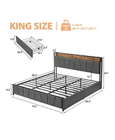 gaomon Bed Frame With Storage Headboard And 2 Drawers, Linen Upholstered Platform Bed Frame With Charging Station, Heavy Duty, No Box Spring Needed