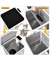 Gouun 2-Story Wooden Cat House with Escape Door Rainproof