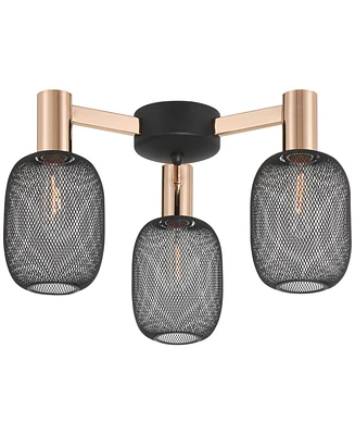 Possini Euro Design Coburn 16 3/4" Modern Industrial Semi Flush-Mount Ceiling Light Fixture Kitchen Foyer Hallway 3-Light Black Rose Gold Finish Mesh