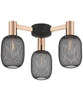 Possini Euro Design Coburn 16 3/4" Modern Industrial Semi Flush-Mount Ceiling Light Fixture Kitchen Foyer Hallway 3-Light Black Rose Gold Finish Mesh