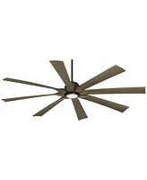 Possini Euro Design 70" Defender Large Farmhouse Rustic Indoor Outdoor Ceiling Fan 8 Blade Led Light Remote Control Oil Rubbed Bronze Motor Oak Finish