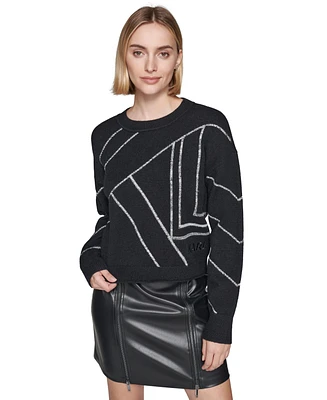 Karl Lagerfeld Paris Women's Crewneck Geometric Logo Sweater