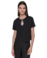 Karl Lagerfeld Paris Women's Cutout Embellished Tee