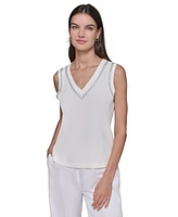 Karl Lagerfeld Paris Women's Embellished V-Neck Sleeveless Sweater