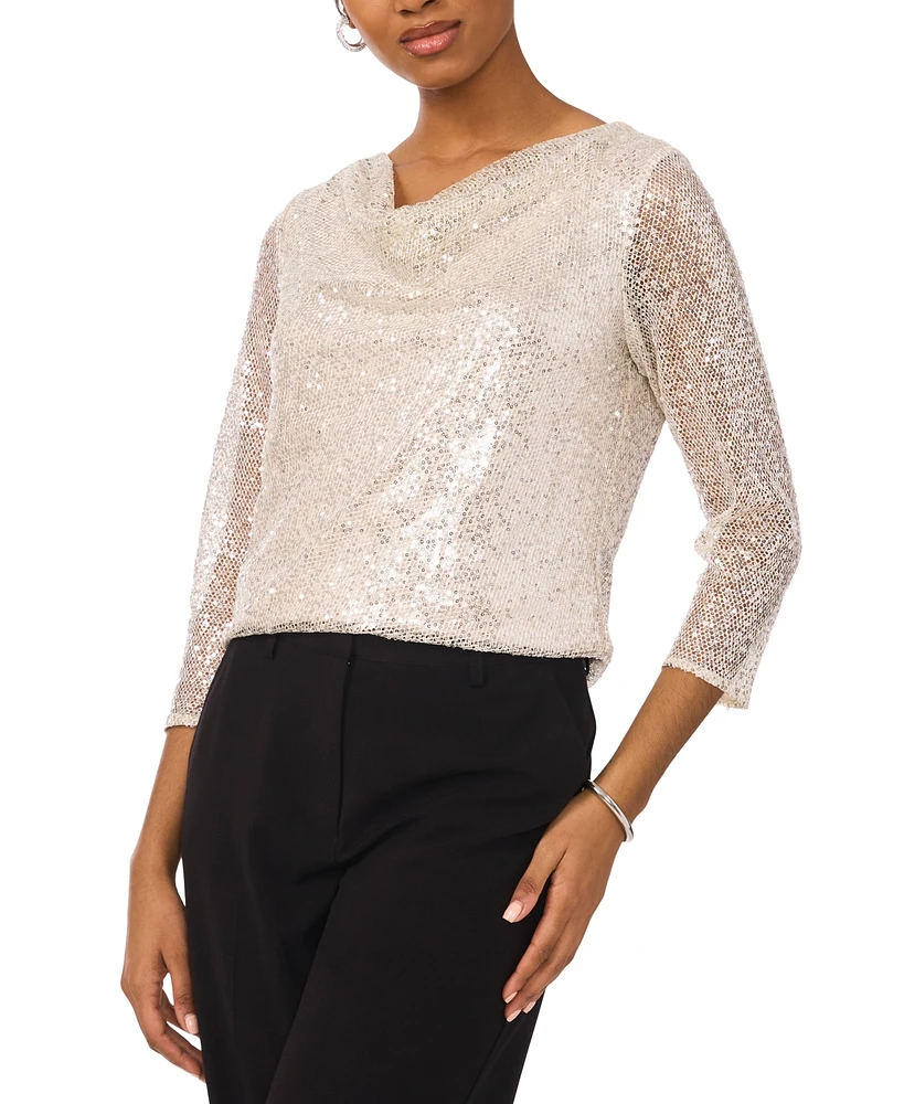 Msk Petite Sequin 3/4-Sleeve Cowlneck Top