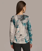 Donna Karan New York Women's Printed Long-Sleeve Draped-Front Top