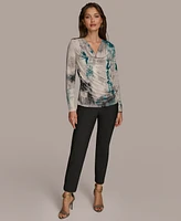 Donna Karan New York Women's Printed Long-Sleeve Draped-Front Top