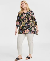 Jm Collection Plus Mirella Garden Jacquard Swing Top, Exclusively at Macy's