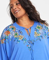 Jm Collection Plus Printed Split-Neck Top, Exclusively at Macy's