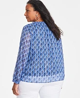 Jm Collection Plus Printed Split-Neck Blouse, Exclusively at Macy's