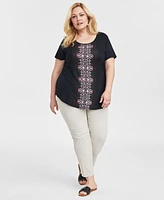 Jm Collection Plus Printed Short Sleeve Top, Exclusively at Macy's