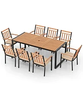 Costway 9 Pieces Patio Dining Set with Soft Cushions and 1.9" Umbrella Hole for Garden