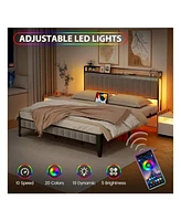 gaomon Full/Queen/King Size Bed Frame With Charging Station, Led Bed Frame With Storage Headboard, Upholstered Platform Bed Frame